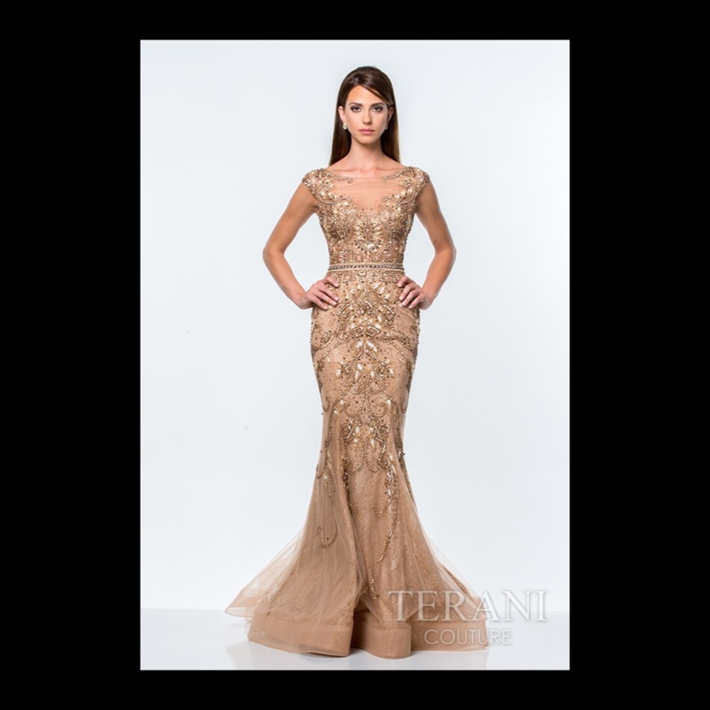 Terani couture gown style 151GL0425B Mocha